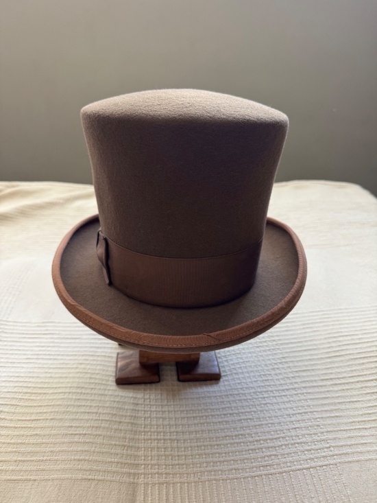 Vintage Brown 100% Wool Top Hat New York Hat Co. With Bow Steam Punk Large 7 1/4 main image 9